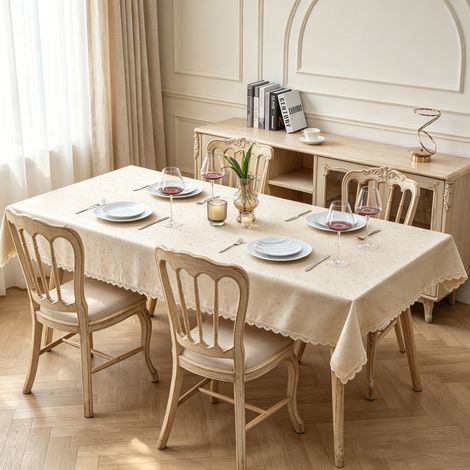 Nappe rectangulaire imperméable et anti-tache 110x140- Nappe de table beige enduite - Nappe cuisine scandinave facile d'entretien (1/5)