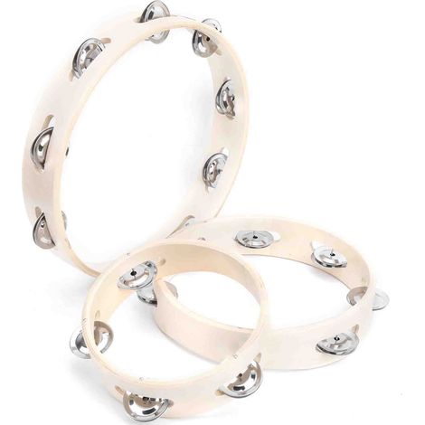 Tambourin - Bois Naturel et Acier Inoxydable - Diamètres 15 20 25 cm - Pour Éducation Musicale Orff - 3 Pièces