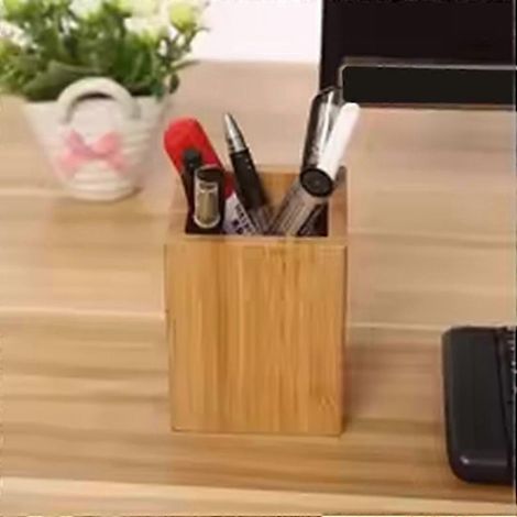 Organisateur de bureau à crayons, porte-stylos multifonctionnel en bambou pour la maison, le bureau et les études. (1/4)