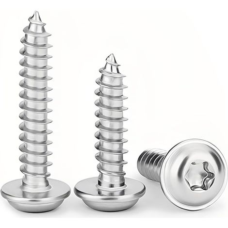 50 Pièces Vis à Bois Torx - M3 x 10mm Argent Acier Inoxydable A2 V2A Vis à Tête Fraisée Autotaraudeuses Torx avec Rondelle à Entièrement Fileté (1/5)