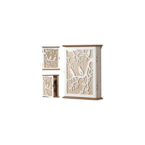 QORVA-Boîte à Clés en Bois, Boite a Clef Decorative Armoire a Clef Murale avec 6 Crochets à Clés, pour Entrée, Chambre, Couloir, Garages, Bureaux -Blanc Vintage 26,5 x 20 x 6 cm