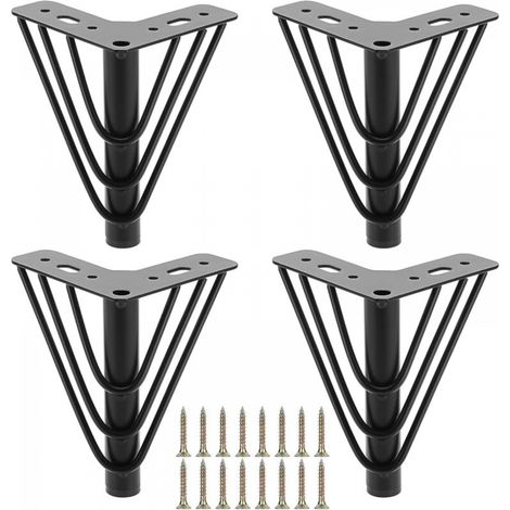 Lot de 4 pieds de meuble en métal 15 cm, pieds de plaque supérieure triangulaires, pieds de meubles de rechange robustes, pied de support pour canapé, lit, chaise, armoire, tiroir, table (noir) (1/5)