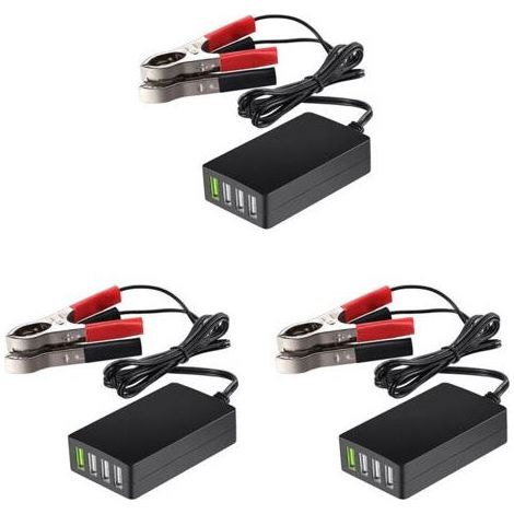 3-fach tragbares Gleichstrom-Netzteil mit Batterieclip, 12V/24V auf 5V USB-Ladegerät, Mehrfachadapter, Smartphones und Tablets (1/4)