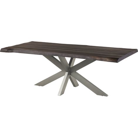 Table à manger 220x100 en bois de manguier gris taupe pied central gris FREEFORM 5