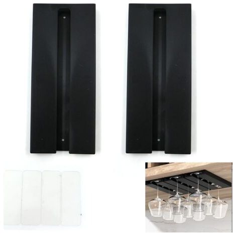 Porte Verres à Vin Suspendre - Aucun perçage requis, Grande capacité, Porte-Verres à Pied Suspendu Support, pour Bar Cuisine, 25.3  11  2cm(Noir 2pcs)