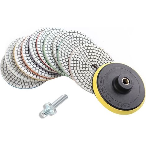Lot de 12 disques abrasifs diamantés 100 mm - polissage à l'eau et à sec - Idéal pour granit, marbre, béton et pierre naturelle (1/5)