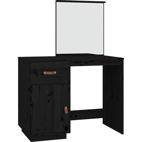 vidaXL Mesa tocador de madera maciza de pino negra 95x50x134 cm (1/2)