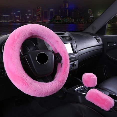 Lot de 3 Housses de Volant d'Hiver Chaudes en Peluche 38 cm, Frein à Main et Levier de Vitesse - Décoration de Voiture (1/5)