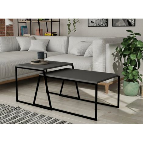 Ensemble 2 tables basses gigognes anthracite et noir Valdis (1/5)