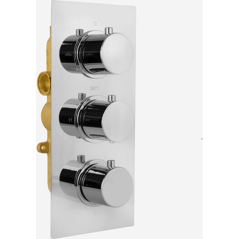3 Dial 2 Outlet Concealed Thermostatic Shower - Round- Refined valve