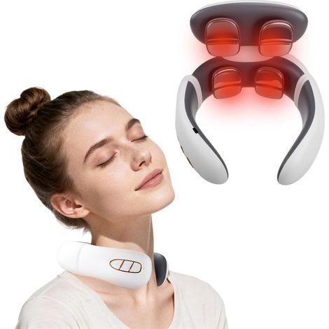 Massaggiatore per il collo - Massaggiatore per il collo a impulsi - Dispositivo per massaggi - Massaggio al collo - Vibrazione con riscaldamento a più testine - Perfetto per viaggi (1/5)