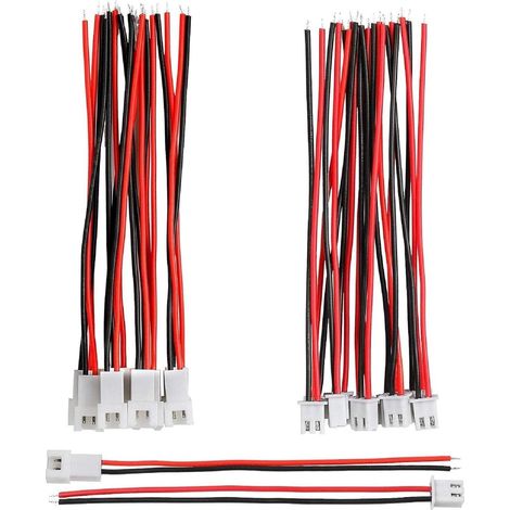 Pack of 10 pairs of 2-pin JST male and female connectors with 10cm cable
