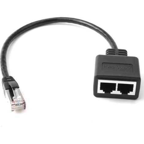 Noir,Répartiteur RJ45, Repartiteur Cable Ethernet, 1 Mâle vers 2 Femelles Adaptateur Multiprise Ethernet, Doubleur Splitter RJ45 pour Cat5 Cat5e Cat6 Cat7 (1/5)