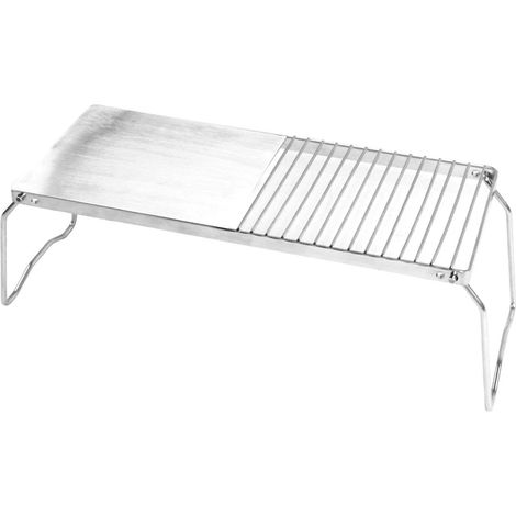 2-in-1-Klapp-Campingtisch mit Kocherständer und Grillrost, aus Edelstahl, mit Topfhalter und Grillnetz