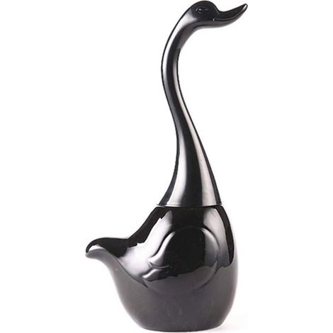 – Set de brosse de toilette en forme de cygne – Porte-brosse en matériau antibactérien – Dimensions 11,5 x 11,5 x 35,3 cm – Noir (1/5)