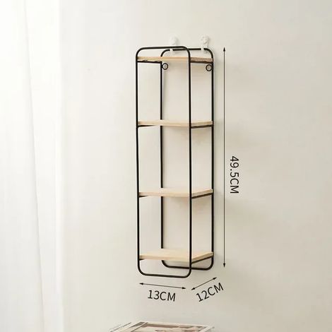 (B-noir) Étagère murale rectangulaire flottante, structure métallique et fond en bois, idéale pour ranger et exposer des objets du quotidien et décorer votre intérieur. (1/5)