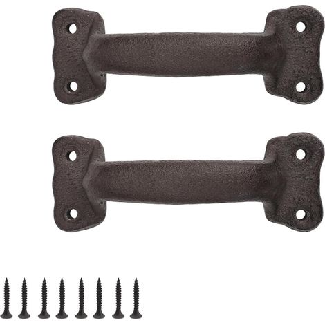 2 Pièces - Poignée Porte Coulissante - Fer Forgé - Style Vintage avec Vis de Fixation pour Garage Grange Placard Noir 14x5,2cm (1/5)