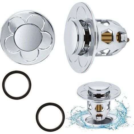Bonde de lavabo universel Pop Up – Lot de 2 avec filtre anti-obstruction – Diamètre 34 à 40 mm – Installation facile sans outils (1/5)