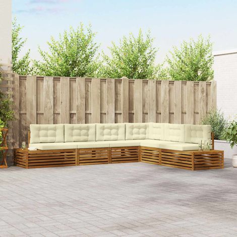 Ensemble de Canapés d'Extérieur 6 Pièces Salon de Jardin en Bois d'Acacia Massif Naturel et Crème - PANGIVO (1/5)