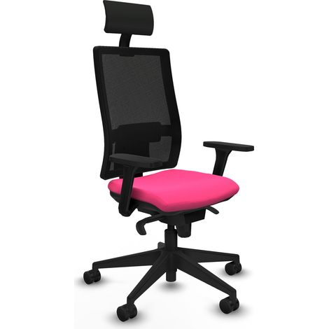 Horna sincro malla negra similpiel rosa brazos 3D base piramidal cabecero fijo ruedas 65mm nailon (1/5)