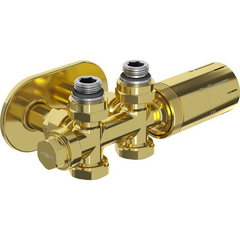 Mexen G05 set termostatico angolare/dritto con mascherina R, Duplex, DN50, oro - W908-958-905-50 (1/3)