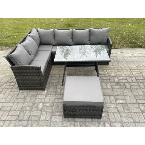 Fimous Ensemble de mobilier de jardin d'extérieur avec Table à manger oblongue Grands Tabouret Gris foncé mélangé (1/5)