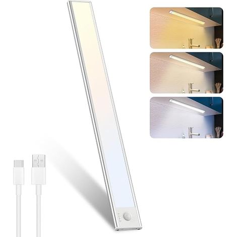Lumière LED placard cuisine 30cm, dimmable, détecteur mouvement, 3 modes couleur 3000K-6500K, bande USB rechargeable pour armoire, escalier, couloir (1/5)