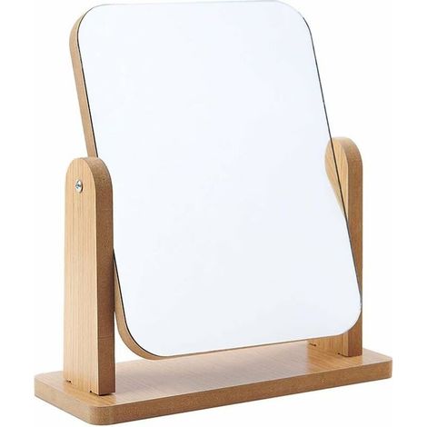 Miroir de Maquillage de Table Rotatif à 360 degrés avec Support Miroir de Bureau en Bois Transparent Haut Miroir rectangulaire Debout Libre Lefou (1/5)