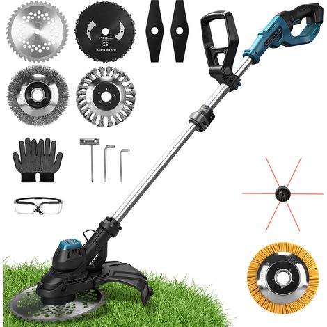 980W 14800U/min Débroussailleuse Électrique Sans Balais Sans Fil Coupe Bordure Compatible avec Makita 21V(Sans Batterie) Longueur Réglable 90-136cm 7 Types Lames Jusqu'à 300mm pour Jardin Cours Pelou (1/5)