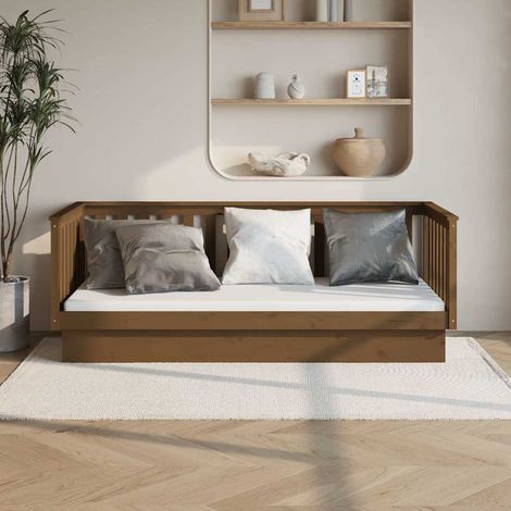Lit banquette 80 x 200 cm en pin massif marron miel avec sommier à lattes - PANGIVO (1/5)