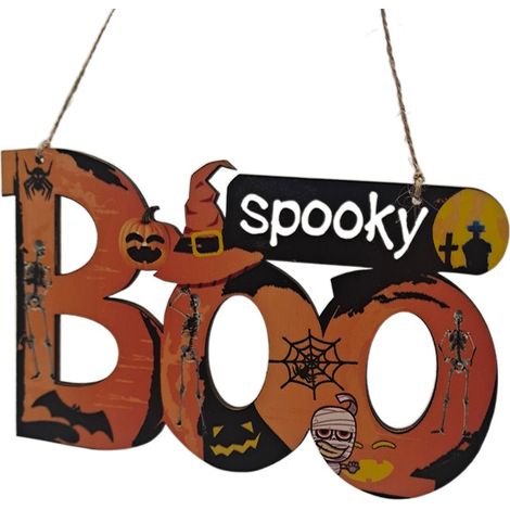Planche de salutations d'Halloween pendentif en bois, citrouille, tête de mort, araignée, chauve-souris, décoration de fête 18  11CM
