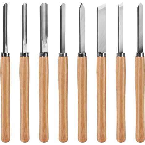 HAUTMEC Professionelles Drechselmeißel-Set, 8-teilig, Drechselmeißel-Set mit 2 Schrägmeißeln, 1 Speerspitzenmeißel, 1 Abstechmeißel, 1 Rundmeißel und 3 Hohlbeiteln für Anfänger, Hobbybastler und Profi (1/5)