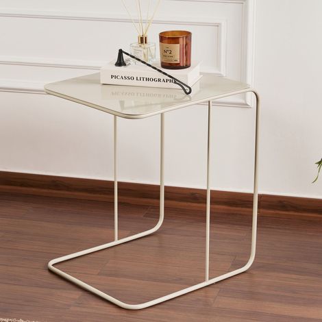 Mesa de Centro Cattaneo, Brillo Efecto, Forma Rectangular, Tono Crema, 47x46x57h cm Blanco Crema (1/3)