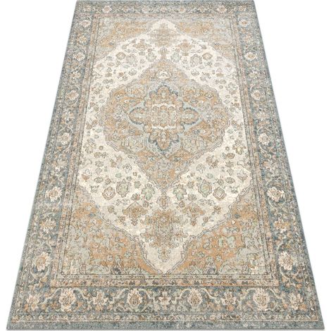 Tappeto in lana SOHO 477.01.LA113 OSTA - Ornamento, rosetta, naturale verde / beige green 200x300 cm