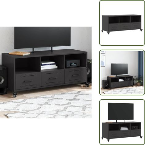 The Living Store Mueble de TV acero negro 100,5x39x43,5 cm - Acero negro