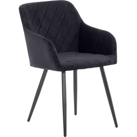 Chaise de salle à manger x1 design retro coutures décoratives en losanges assise en velours noir 100007230 (1/5)