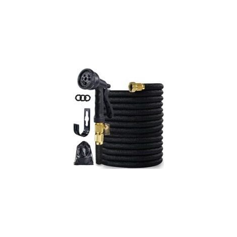 Tuyau d'arrosage extensible de 30 m, renforcé, adaptable, raccord 1/2", 8 modèles de pulvérisation, flexible et étanche, et sac de transport inclus, noir. (1/5)