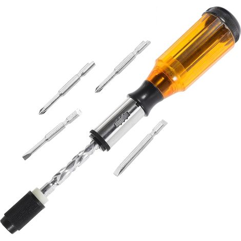 Tournevis portable à embouts multiples en ABS jaune, tournevis de réparation manuel avec rotation rapide avant et arrière pour électronique et bricolage (1/5)