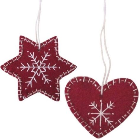 RAYHER - 6 PEZZI - STELLE E CUORI IN FELTRO - DECORAZIONI NATALIZIE 7-8,5 cm