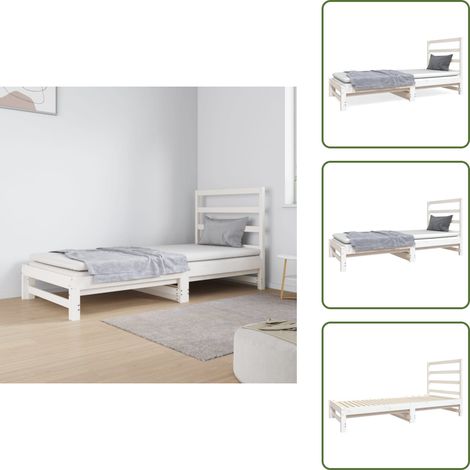 Letto per ospiti - vidaXL Dormeuse Estraibile Bianca 2x(90x190) cm Legno Massello di Pino - Divano letto con testiera