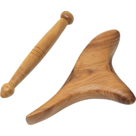Ensemble de réflexologie 2 pièces Masseur corporel en bois Plaque Gua Sha triangulaire Bâton de massage pour les pieds Accessoires pour la nuque, les mains, la taille, les mollets et les pieds (boi (1/3)