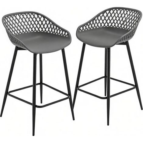 2er-Set Barhocker mit Rückenlehne und Fußstütze aus PP und Metall, grau, 64,5 cm Sitzhöhe, MODENUIT (1/5)