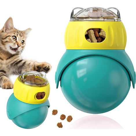 Juguete inteligente para gatos con forma de búho - Juguete interactivo para la estimulación mental - Pelota dispensadora de premios para gatos (Verde)