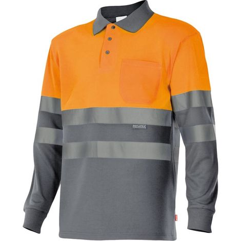 Polo Bicolor Manga Larga Alta Visibilidad GRIS/NARANJA FLÚOR M