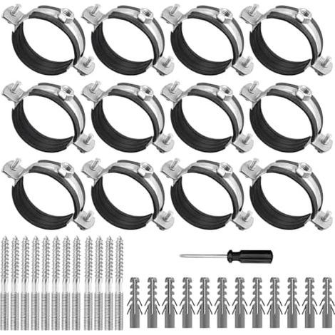 12 Pièces Collier de Serrage 50mm, Support Tube avec Tournevis, Colliers à Visser Insert en Caoutchouc pour Ht, Conduite D'eau, Gaines Ventilation - (1/5)