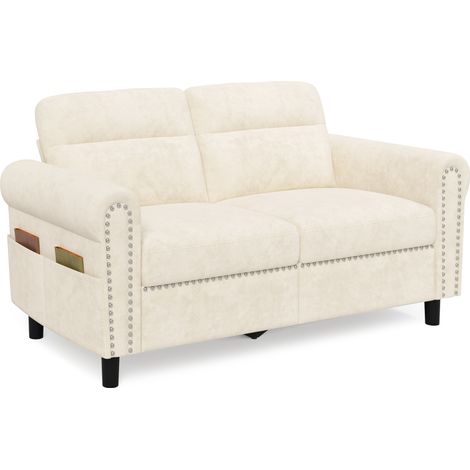 2 Sitzer Sofa Bealife Velourslederbezug mit 2 Rückenkissen Gestell aus Holz und Metall Geeignet für Wohn und Schlafzimmer 152 x 76 x 84 cm Beige