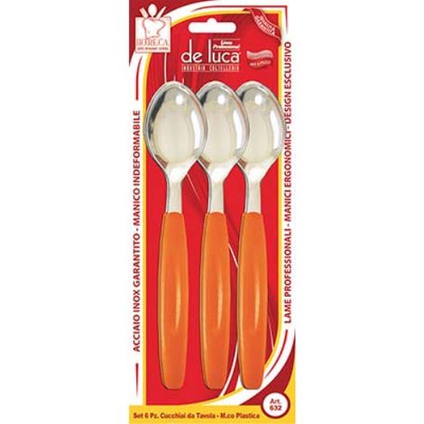 Cucchiaio tavola super de luca manico plt/inox cf=pz 6 colori assortiti (2 confezioni) Deluca