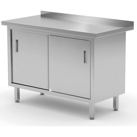 Table de travail de cuisine avec meuble en acier, portes coulissantes, 80x60cm - Hendi 811641