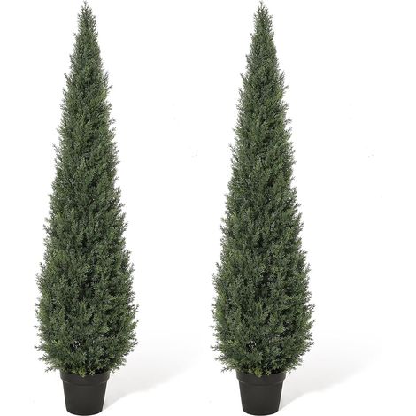 Lot de 2 Arbres topiaires artificiels en cèdre – Ultra-réaliste, résistant UV, Feuillage persistant, en Pot décoratif – Maison, 5ft (2pcs) (1/5)