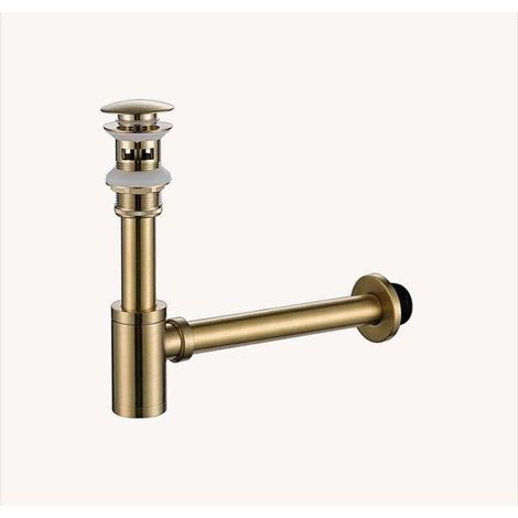 Waschbecken-Siphon- und Überlaufset aus Messing – mit geruchsneutralisierendem Siphon und ausziehbarem Ablauf, Oberfläche in gebürstetem Gold